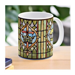 Antique stained glass window art printed on a coffee mug