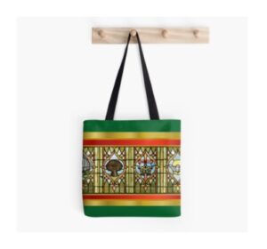 Stained glass window holiday tote bag
