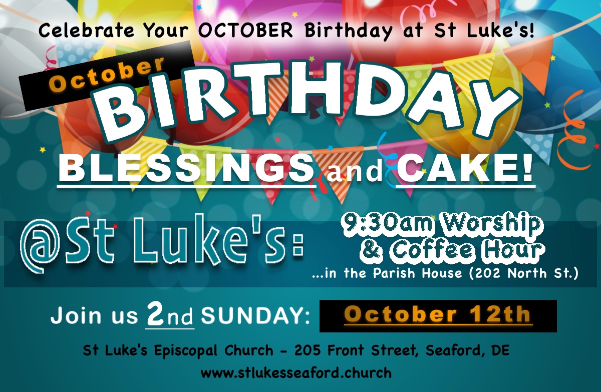 OCTOBER Birthday/Coffee Hour: 2nd Sunday of October